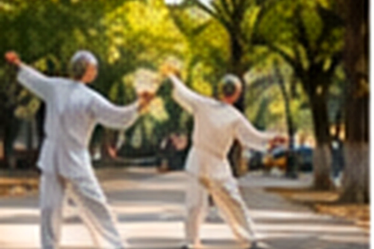 Older adults practicing tai chi in a public park
