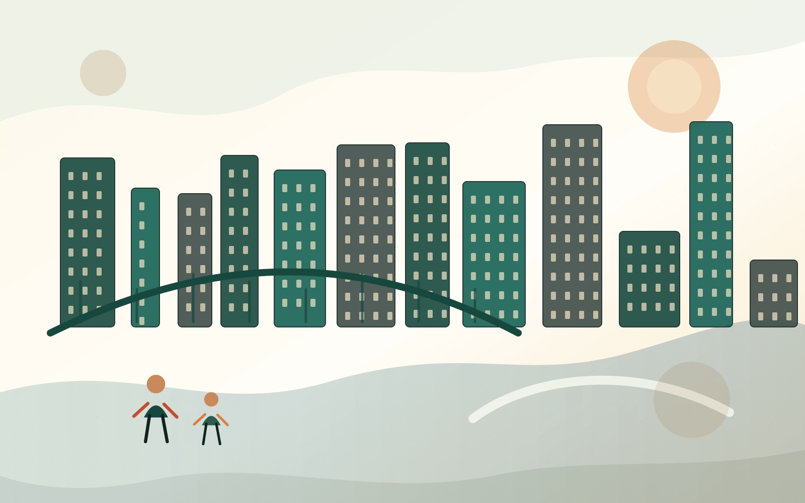 Lower-density GBA feeder city connected by bridge infrastructure.